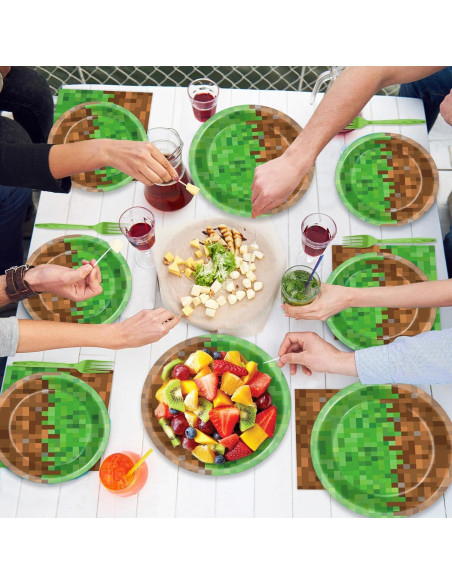200 Piezas Suministros de Fiesta Gamer Mineros - Platos y Servilletas