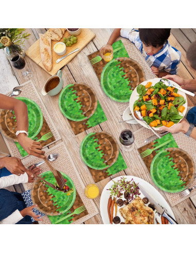 200 Piezas Suministros de Fiesta Gamer Mineros - Platos y Servilletas