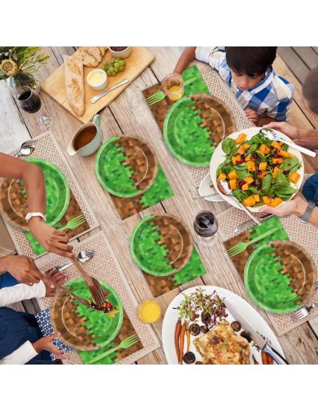 200 Piezas Suministros de Fiesta Gamer Mineros - Platos y Servilletas