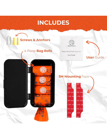 Dispensador de Bolsas de Excremento Pexter Negro - Montaje en Pared