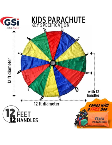 Paracaídas para Niños GSi 12 Pies Multicolor - Juguete Cooperativo