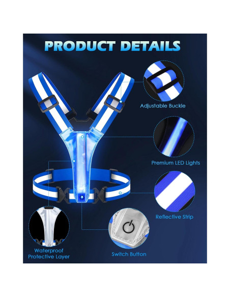 Chaleco Reflectante LED Zacro Azul Ajustable para Correr
