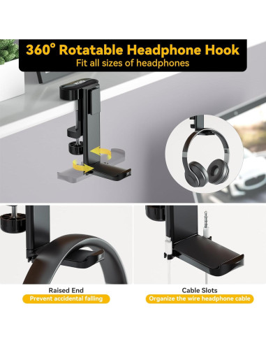 Soporte 4 en 1 KDD para Taza y Auriculares - Negro