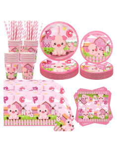 Kit de Suministros de Fiesta de Cerdo Rosa - 40 Platos, Vasos y Más