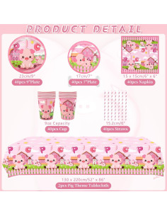 Kit de Suministros de Fiesta de Cerdo Rosa - 40 Platos, Vasos y Más 2