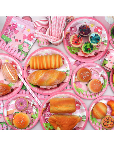 Kit de Suministros de Fiesta de Cerdo Rosa - 40 Platos, Vasos y Más