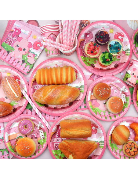 Kit de Suministros de Fiesta de Cerdo Rosa - 40 Platos, Vasos y Más
