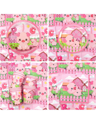 Kit de Suministros de Fiesta de Cerdo Rosa - 40 Platos, Vasos y Más