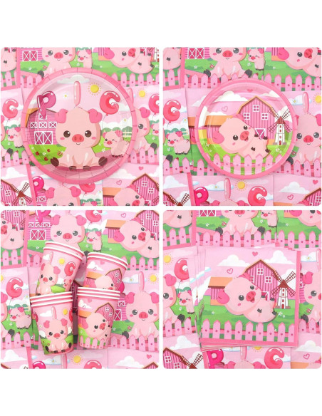 Kit de Suministros de Fiesta de Cerdo Rosa - 40 Platos, Vasos y Más