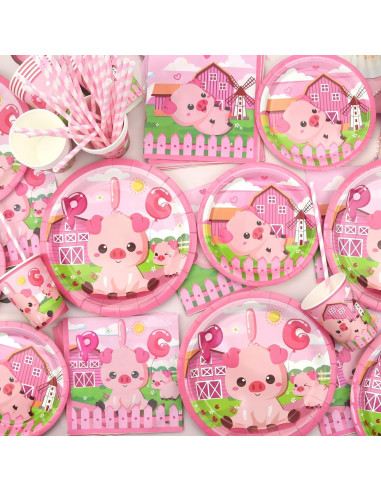 Kit de Suministros de Fiesta de Cerdo Rosa - 40 Platos, Vasos y Más