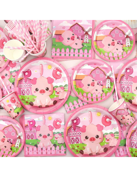 Kit de Suministros de Fiesta de Cerdo Rosa - 40 Platos, Vasos y Más