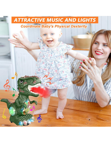 Juguete Eléctrico Dinosaurio Verde GDBAQAN con Música y Luces