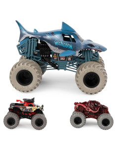 Monster Jam 3-Pack Die-Cast Megalodon 1:24 y Pirate's Curse 1:64