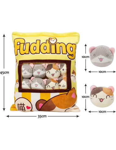 Almohada de Peluche JILPAK con 8 Gatos Amarillos 35x45 cm