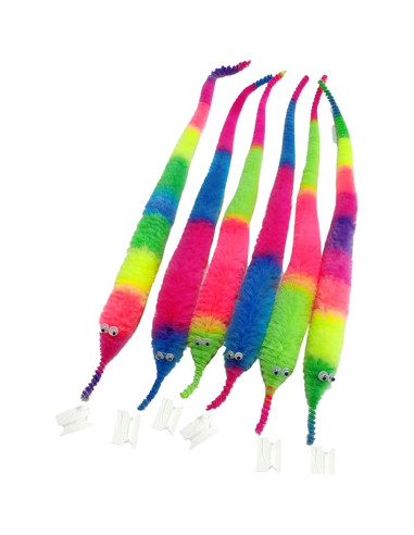 Juguetes de Gusano Difuso SHENGSEN 6 Piezas Arcoíris para Gatos