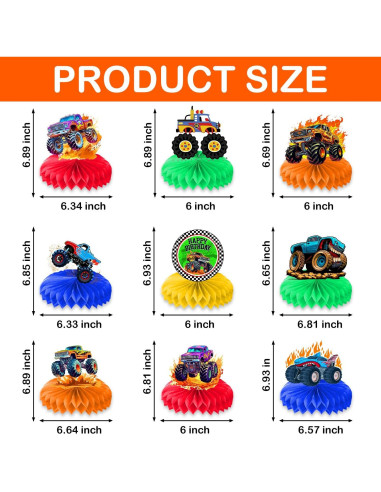 Centros de Mesa de Camión Monstruo 9 Piezas CG Factory