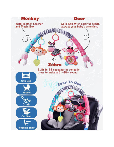 Juguetes Colgantes para Cochecito PauHami1ton Cebra Rosa