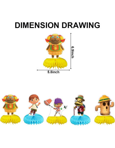 Juego de 5 Toppers de Mesa Animal-Crossing para Fiesta