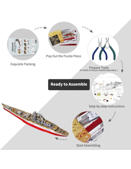 Rompecabezas 3D de Metal Piececool Barco de Guerra Richelieu 300 Pcs