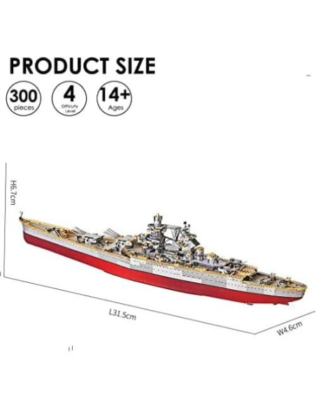 Rompecabezas 3D de Metal Piececool Barco de Guerra Richelieu 300 Pcs