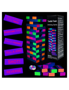 Juego de Bebida Torre de Caída con Luz Negra - 54 Bloques
