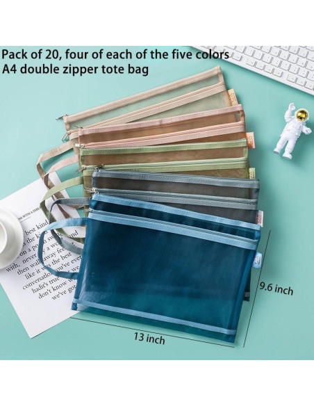 20 Bolsas de Cremallera de Malla ZZFENGKR A4 para Organizar