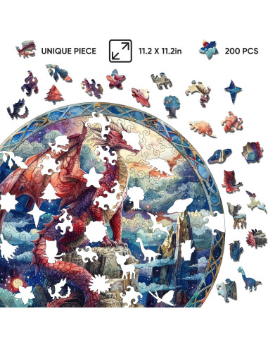 Rompecabezas de Madera 200 Piezas Dragón del Cielo Estrellado