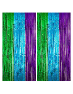 Paquete de 2 Cortinas de Borlas Metalizadas 200x300cm Verde Azul Púrpura