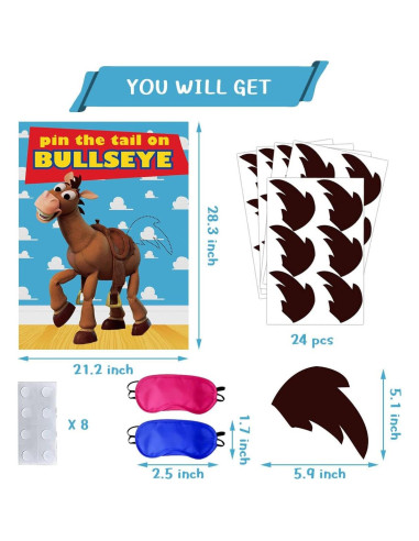 Juego de Fiesta Pin the Tail on The Bullseye OULUN 24PCS