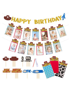 Banner de Foto de Primer Cumpleaños RANERVZ con 54pcs Decoraciones