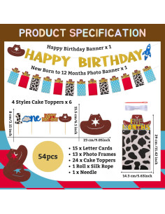 Banner de Foto de Primer Cumpleaños RANERVZ con 54pcs Decoraciones 2