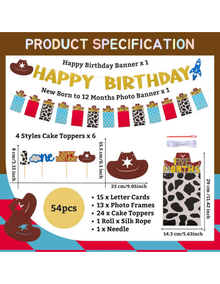 Banner de Foto de Primer Cumpleaños RANERVZ con 54pcs Decoraciones