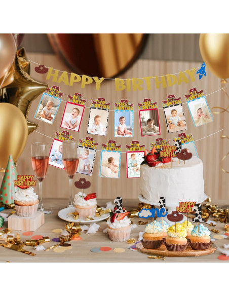 Banner de Foto de Primer Cumpleaños RANERVZ con 54pcs Decoraciones