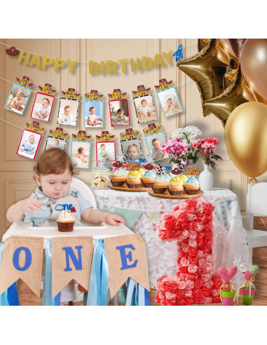 Banner de Foto de Primer Cumpleaños RANERVZ con 54pcs Decoraciones