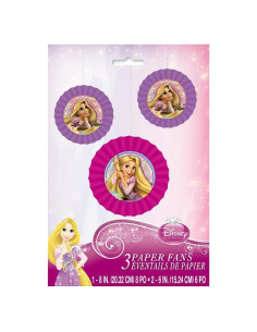 Ventiladores de Papel de Seda Disney Rapunzel 20 cm y 15 cm - 3 Pcs