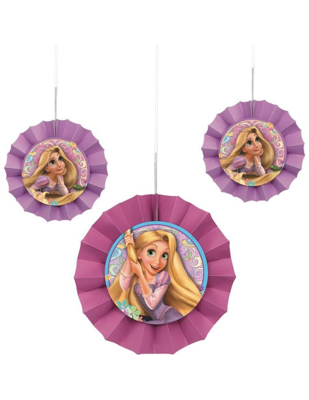 Ventiladores de Papel de Seda Disney Rapunzel 20 cm y 15 cm - 3 Pcs