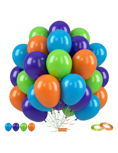 Globos de Fiesta 50 Pcs 30 cm Sowide Azul Verde Naranja Globos de Fiesta 50 Pcs 30 cm Sowide Azul Verde Naranja