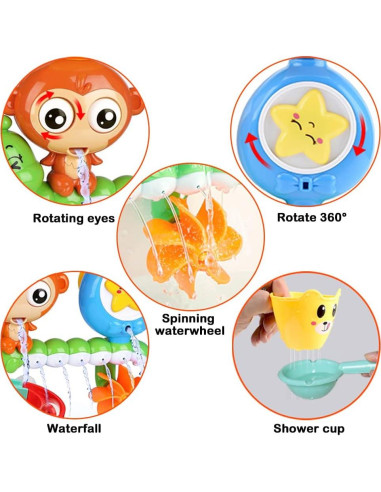 Juguetes de baño G-WACK para niños 1-3 años, oruga y mono