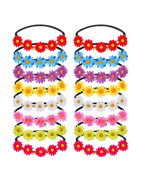 Diademas de Flores Multicolor para Mujeres y Niñas - 16 Piezas