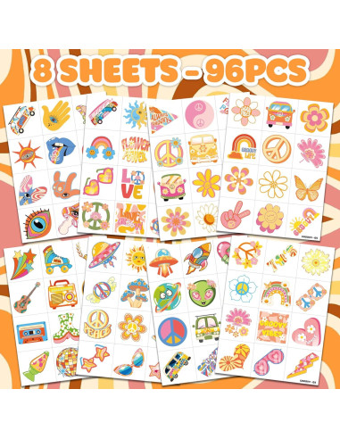 Tatuajes Temporales 96 PCS 91TATTOOS Retro 60s 70s Niños