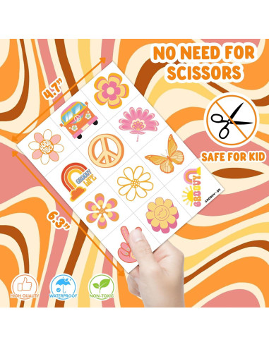 Tatuajes Temporales 96 PCS 91TATTOOS Retro 60s 70s Niños