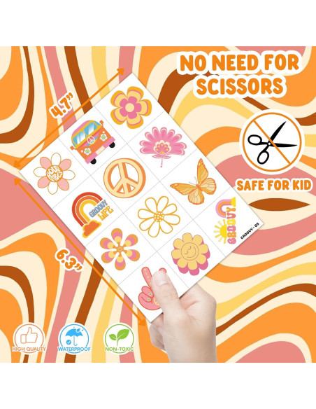 Tatuajes Temporales 96 PCS 91TATTOOS Retro 60s 70s Niños