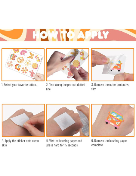 Tatuajes Temporales 96 PCS 91TATTOOS Retro 60s 70s Niños