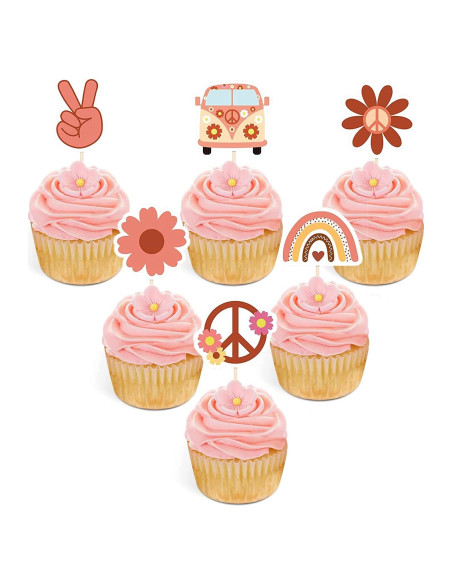 24 Decoraciones para Cupcakes Boho Hippie Mivofun - Fiesta 60s