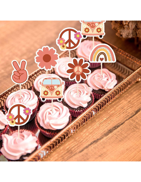 24 Decoraciones para Cupcakes Boho Hippie Mivofun - Fiesta 60s