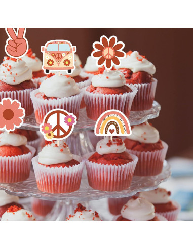 24 Decoraciones para Cupcakes Boho Hippie Mivofun - Fiesta 60s