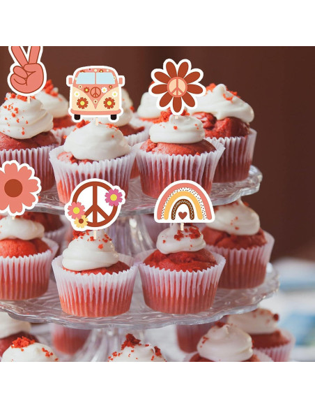 24 Decoraciones para Cupcakes Boho Hippie Mivofun - Fiesta 60s