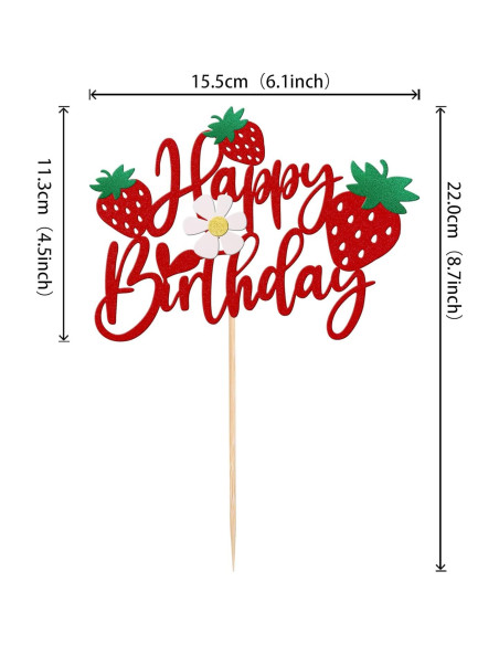 Adorno de Pastel de Cumpleaños Fresa ZHUOWEISM 15.5x22cm