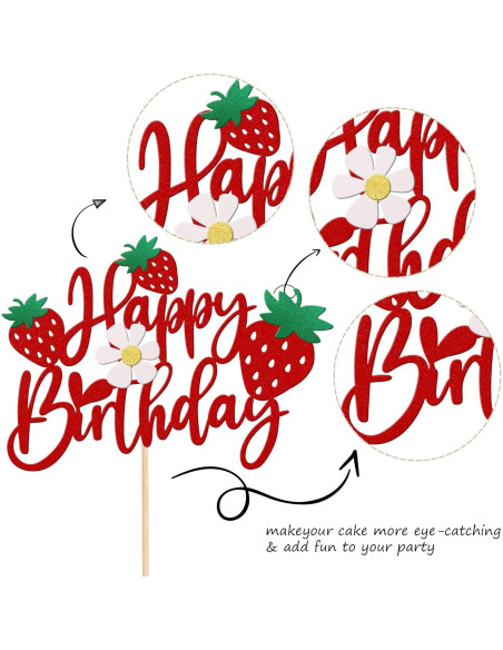 Adorno de Pastel de Cumpleaños Fresa ZHUOWEISM 15.5x22cm