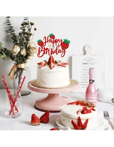 Adorno de Pastel de Cumpleaños Fresa ZHUOWEISM 15.5x22cm